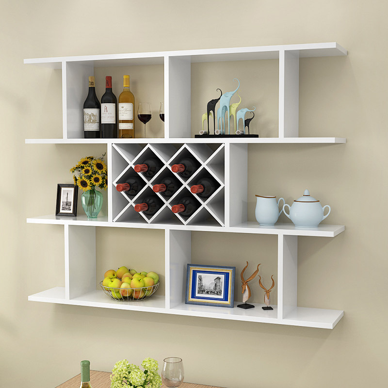 包邮酒架置物架壁挂式家用酒柜格子菱形交叉式餐厅实木墙上红酒