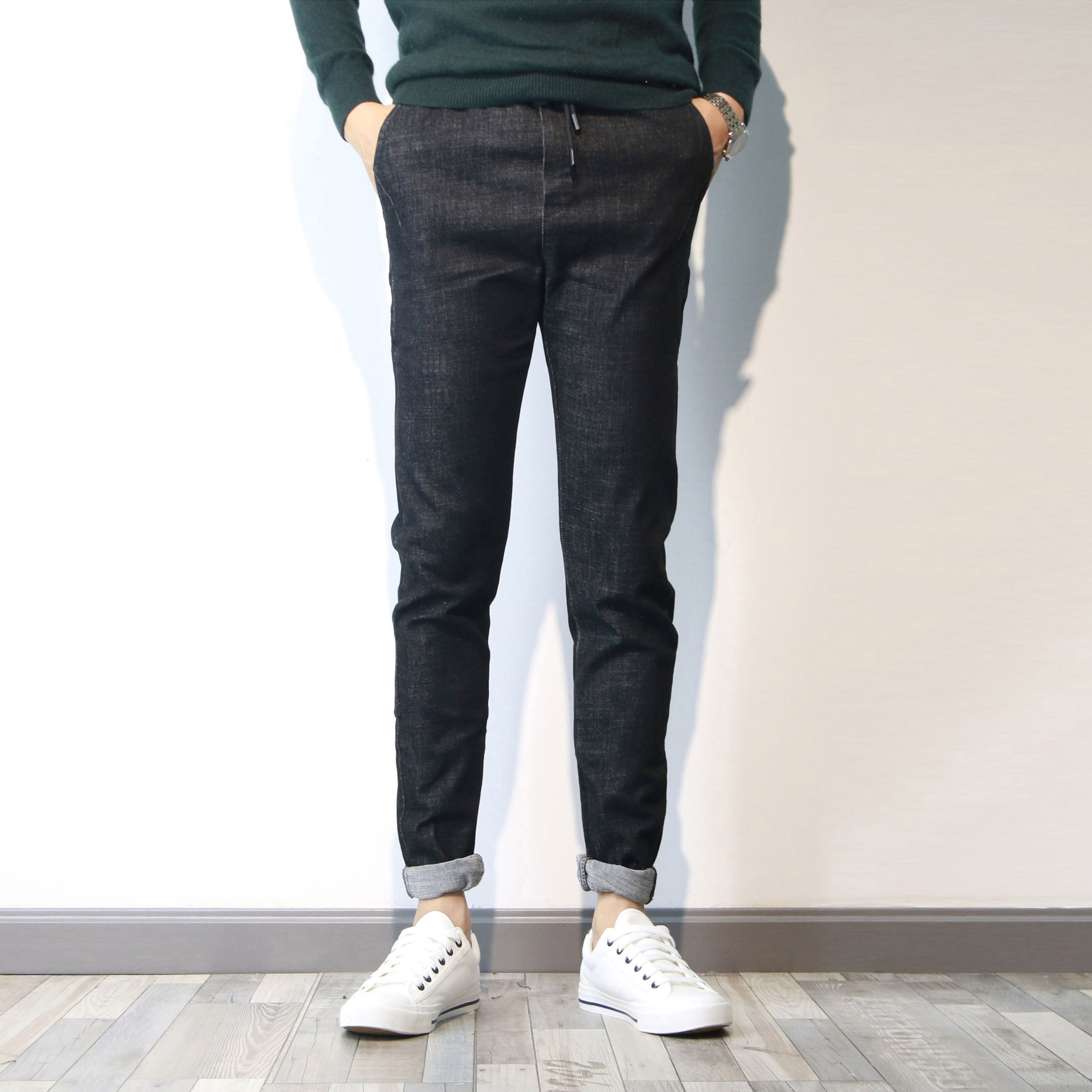 尚卡绅2018新款休闲牛仔裤男黑色直筒修身新款小脚时尚百搭潮流