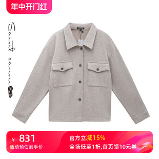 圣轩尼2023早春新品毛呢薄款西服领休闲外套大衣女A912