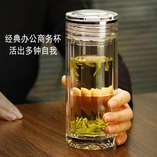 高档ESSONIO 意大利品牌高档纯钛玻璃杯双层加厚隔热水杯矮胖杯水