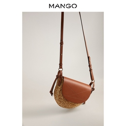 MANGO女士包袋2020春夏新款黄麻斜挎包