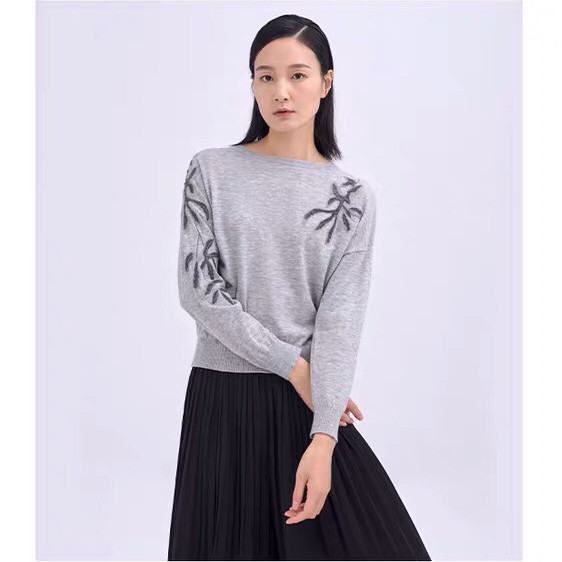 浅秋女装羊毛衫女装宽松针织20秋冬季新品刺绣落肩袖g80545