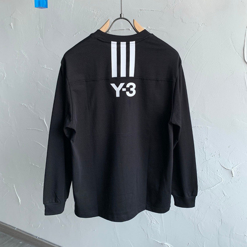 碳素磨毛打底衫圆领套头上衣简约休闲三条杠长袖t恤卫衣y3风格