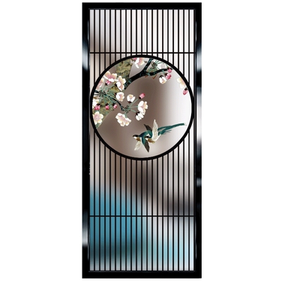 艺术玻璃定制屏风过道隔断客厅双面磨砂透光彩绘钢b化新中式花格