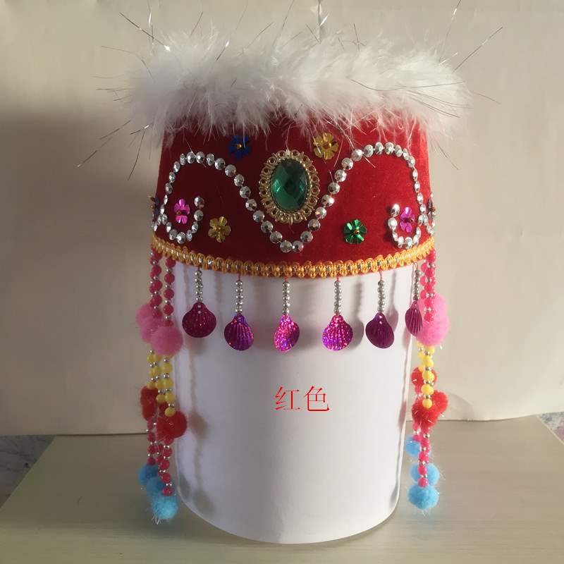 新疆维吾尔族民族特色手工舞蹈帽子儿童小花演出帽儿帽子