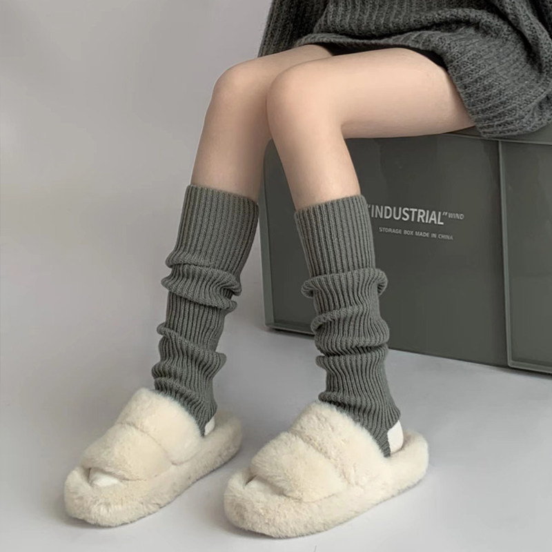 袜套女款冬季踩脚灰色袜子中筒针织粗线堆堆袜女秋冬保暖长筒腿套