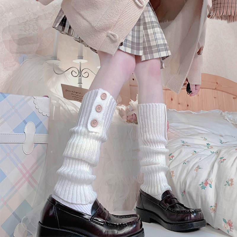 针织jk袜套堆堆袜女冬腿套辣妹白色毛线长筒小腿日系中筒秋冬袜子