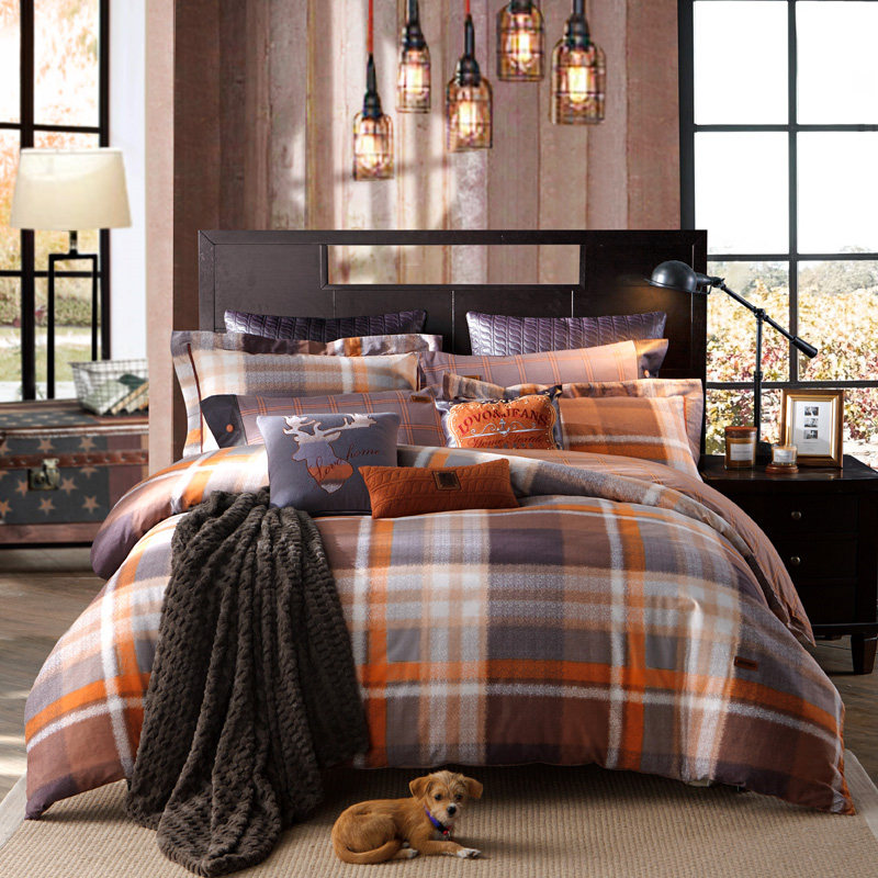 lovo乐蜗家纺床上三件套四件套全纯棉磨毛加厚保暖北欧床单被套