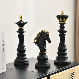国际象棋树脂创意摆件橱窗样板房学院家居装饰品黑白棋子桌面摆设