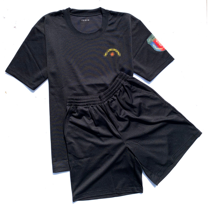 体能训练服套装 夏季圆领短袖短裤宽松速干作训t恤衫黑色体能服男