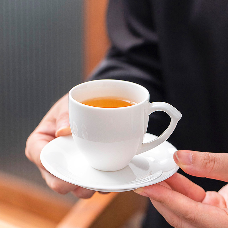 羊脂玉陶瓷茶杯带把防烫有耳喝茶杯德化白瓷品茗杯茶盏泡茶杯垫蝶