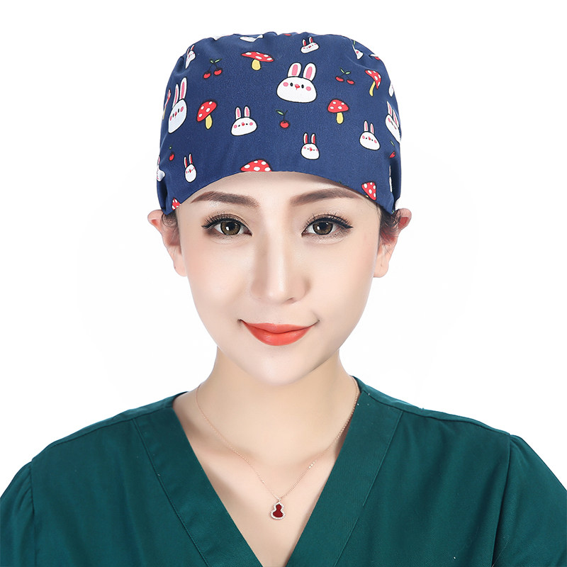 手术帽子 纯棉印花_印花护士手术帽女牙科医生化疗纯棉手术室帽子医师