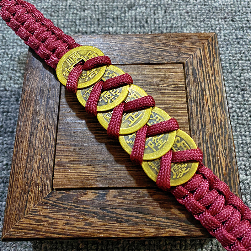 精品五帝钱手链手工编织伞绳铜钱手环红绳情侣创意礼品网红爆款