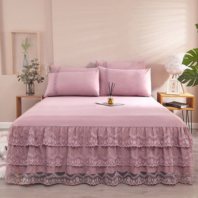 韩版蕾丝床裙床罩单件夏季磨毛床罩席梦思床垫保护套1.5/1.8*2米