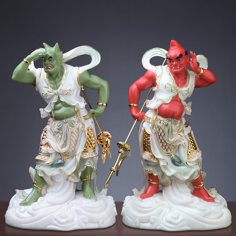 广久汉白玉千里眼顺风耳神像道教供奉妈祖娘娘护法神将道家门神