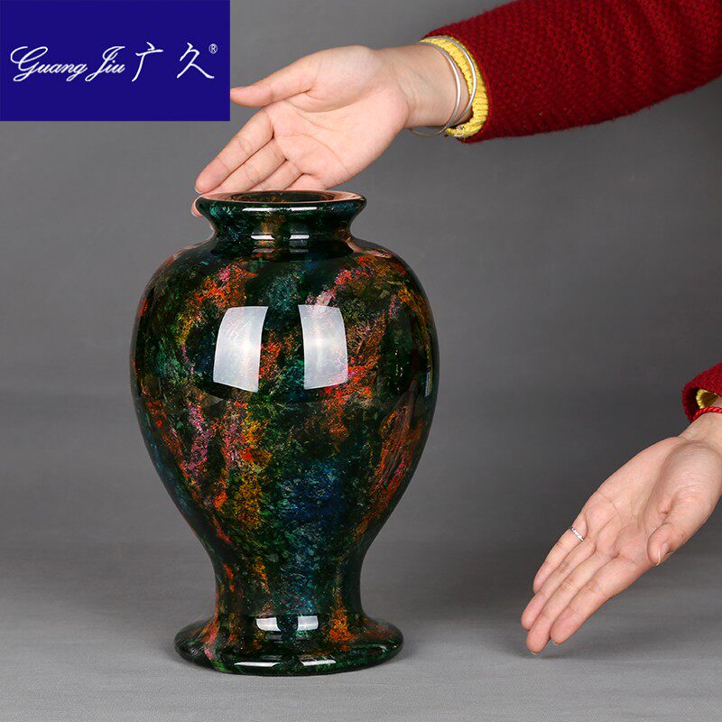 广久台湾七彩玉花瓶摆件 高30cm家居装饰品商务展厅送礼物ww1222