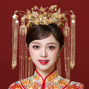 秀禾头饰新娘结婚发饰中式流苏步摇大气凤冠短发古装秀禾服饰品女