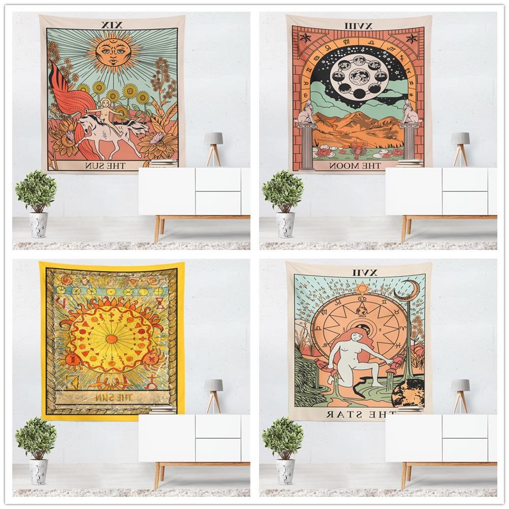 欧美彩色塔罗牌星象太阳星星月亮客厅卧室挂毯 印度中东壁画毯子在类目 居家布艺, 挂毯/壁毯中 - 来自Buy2taobao.com提供专业的淘宝代购服务