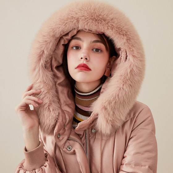 Blue Fall In Love Winter Women's Dress With Slim Waist, Fox Big Hairy Collar 90 White Duck Down Jacket 898303 Blue Fall In Love Winter Women's Dress With Slim Waist, Fox Big Hairy Collar 90 White Duck Down Jacket 898303