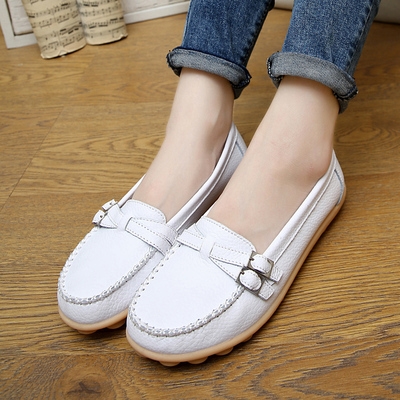 正品春季休闲真皮小白鞋大码女鞋单鞋平底护士鞋妈妈鞋孕妇鞋豆豆