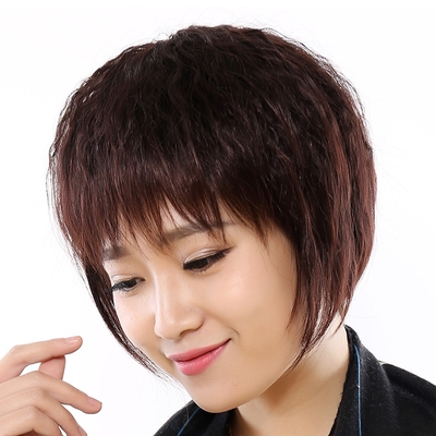 奶奶花白短发老人全头套白色全真发老太太光头高档假发女短发全头套