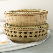 Bamboo woven product woven basket steamed bread basket fruit snack storage basket bamboo basket dustpan farmhouse bamboo woven basket handicraft