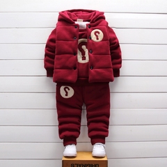 1-2-3-4岁宝宝加绒加厚卫衣三件套男童冬装套装小童冬季棉服外套