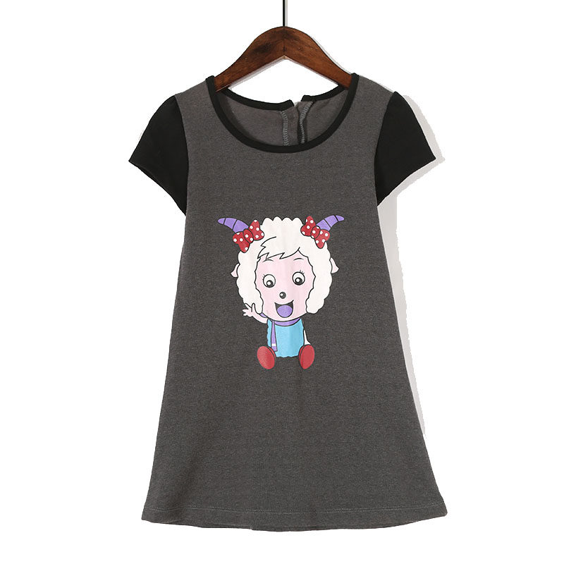 2021秋季新品女童美羊羊连衣裙女卡通超萌可爱短袖中长针织连衣裙