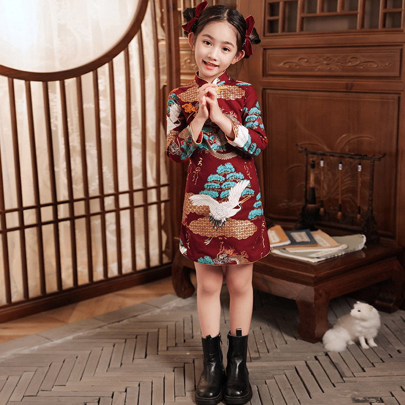 女童旗袍连衣裙儿童国潮改良中国风加绒新年衣服过年拜年服冬季款