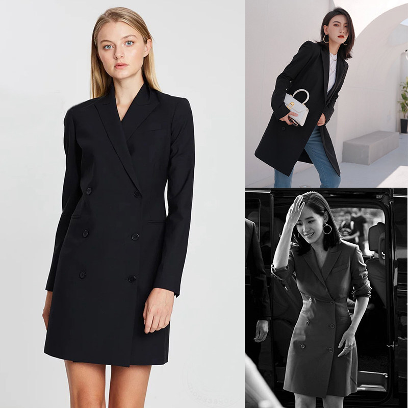 theory黑色西装裙双排扣修身显瘦羊毛通勤ol连衣裙22春夏掌柜推荐