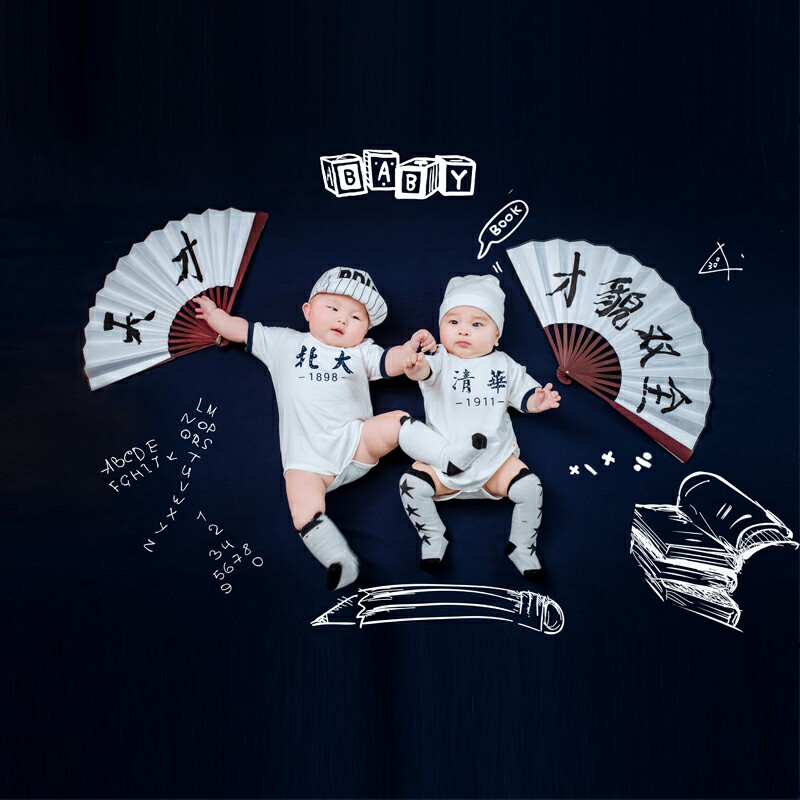 新生儿摄影服装 连体衣_婴儿纯棉清华北大哈衣新生儿连体衣双胞胎宝宝