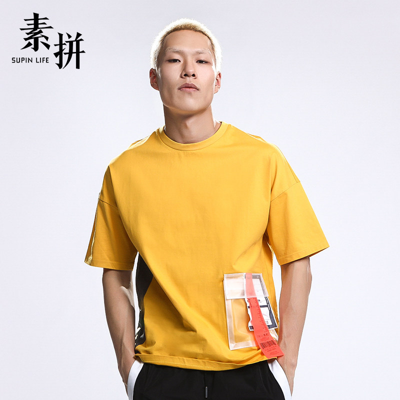 素拼男装2019新款夏季短袖t恤ins潮牌嘻哈街头个性青年国潮半截袖