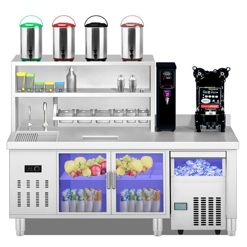 商用奶茶店设备全套水吧台工作台冷藏柜x饮品汉堡店冷冻操作雪克