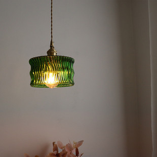 日式复古黄铜树皮纹玻璃吊灯简约创意卧室床头餐厅吧台奶茶店灯具