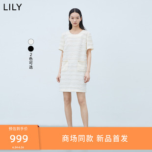 【商场同款】LILY2023夏新款女装别致剪花复古显瘦直筒短款连衣裙