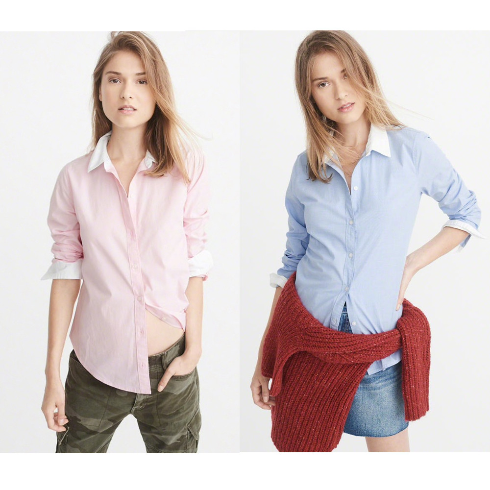 府绸衬衫经典领口袖口拼色休闲正式长袖衬衫