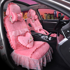 冬季汽车坐垫短毛绒车垫卡通蕾丝女士通用新款时尚韩版小轿车座垫