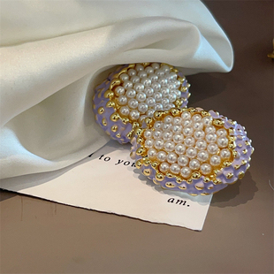 小众设计法式椭圆形珍珠大耳钉高级感时尚珐琅复古夸张耳环耳饰