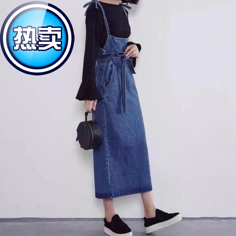 牛仔背带长裙女学生连衣裙系带1开叉吊带裙2018新款女春夏季连g。|ruв категории Женская одежда, юбка - от Buy2taobao.com для оказания профессиональной услуги покупки агента Taobao