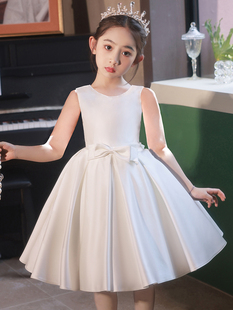 女童生日公主裙轻奢小众高端花童儿童主持人钢琴演奏礼服白色夏季