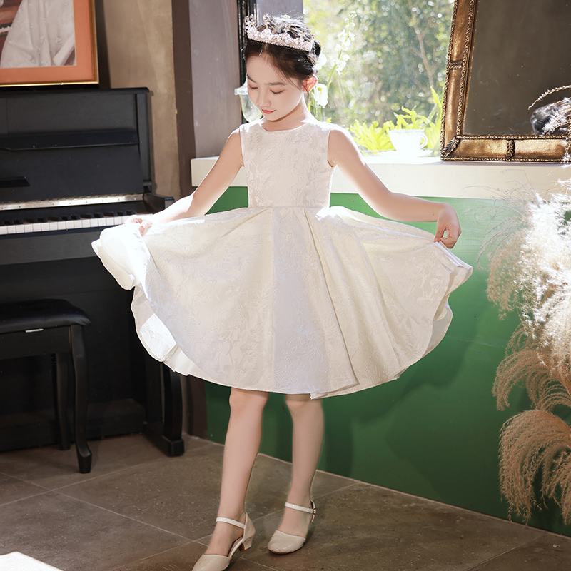 女童公主裙洋气白色花童小女孩婚礼礼