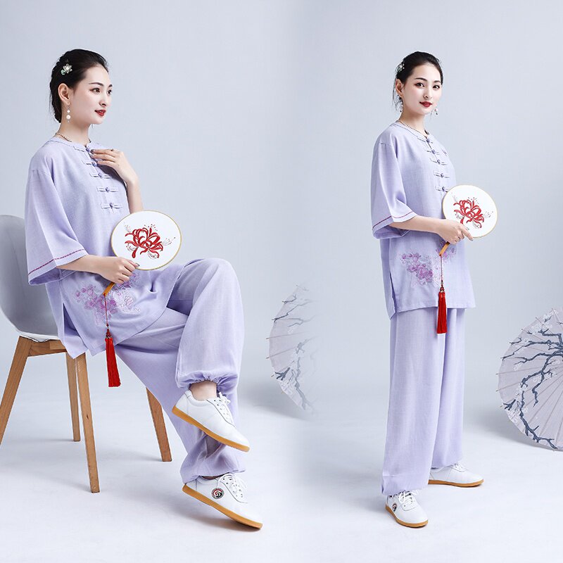 绣花太极服女中短袖春夏季太极拳服女透气武术服练功表演服晨练服