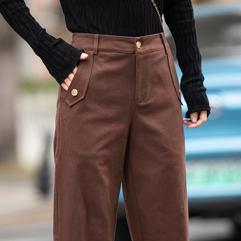 咖啡色裤子女2021新款春季女裤春秋萝卜裤休闲九分裤老爹裤哈伦裤