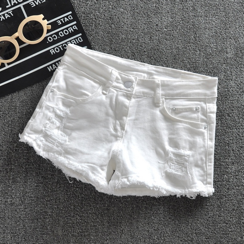 Low-waisted cowboy shorts white 2019 Korean Edition hole Short shorts Elastic force Self cultivation Show thin Black boots, pantsin the Women's clothing/Boutique , Jeans category - from Buy2taobao.com to provide professional Taobao agent buy service