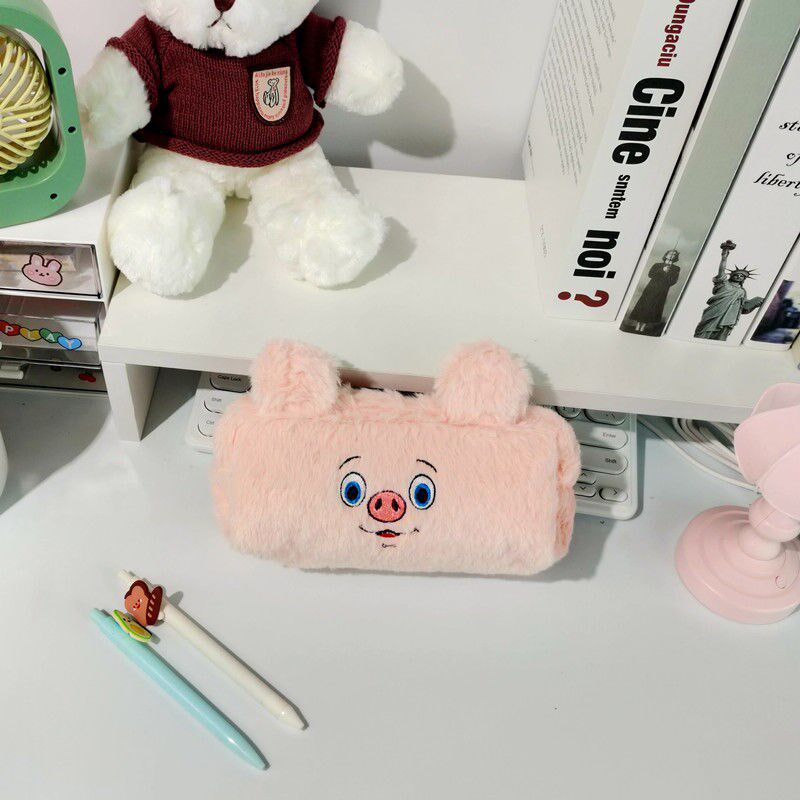 代购毛绒布网红笔袋ins简约卡通可爱少女心中小学生高颜值大容量
