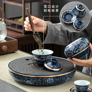 青花瓷茶具套装j陶瓷功夫茶具整套家用简约办公室盖碗茶壶茶杯茶