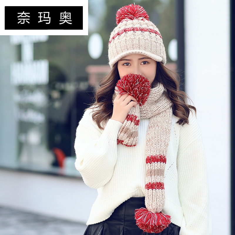 奈玛奥毛线帽子围巾两件套女韩版加绒韩版百搭甜美可爱学生圣诞生|ruв категории Аксессуары, шарф/перчатки/шляпа suite, Второй элемент рукав - от Buy2taobao.com для оказания профессиональной услуги покупки агента Taobao
