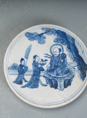 明嘉靖瓷器青花人物故事小碟仿古瓷器古董古玩明清老瓷器旧货收藏