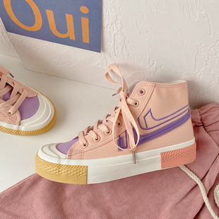 高帮帆布鞋女学生韩版日系ulzzang百搭板鞋ins潮秋冬原宿鞋子chic