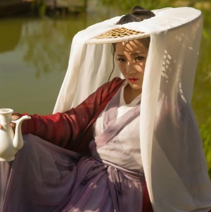 笠帽侠女古风帽子女纱汉服古装斗笠面纱 遮脸薄纱风斗摄影道具